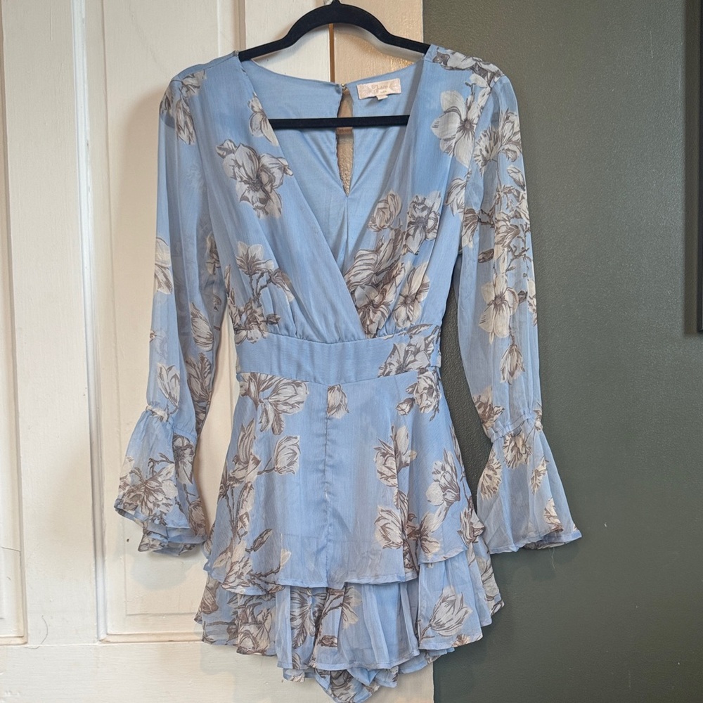 indulge Light Blue Floral Romper